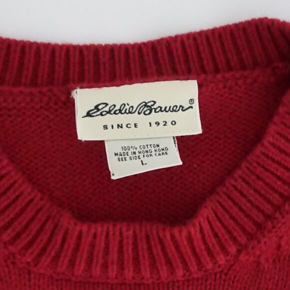 Eddie Bauer Red Cotton Crewneck Sweater Classic Preppy Quiet Luxury L - Picture 9 of 9
